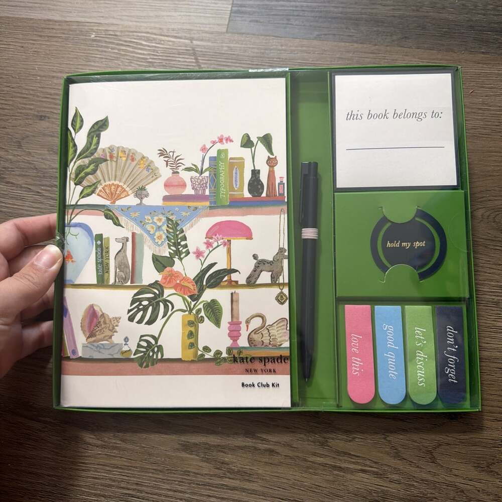 Kate Spade New York Book Club Kit Notebook Pen Bookmark Page Flags Gift Set NIB